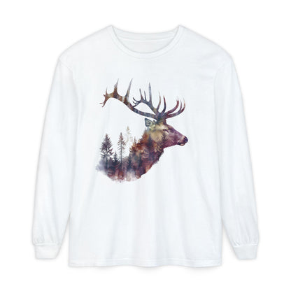 Elk Graphic T-Shirt Unisex Garment-Dyed Long Sleeve Hunters Paradise Nature Lovers Majestic Antlers Tee