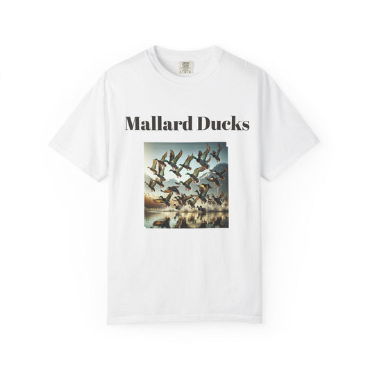 Mallard Ducks T-Shirt Unisex Nature Scene Tee with Ducks Landing on Lake Vintage Garment-Dyed Shirt
