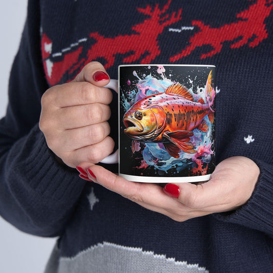 Vibrant Fish Art Ceramic Mug - Colorful  Design, Coffee Cup, Gift for Angler Lovers, Unique Kitchen Decor, Birthday Gift