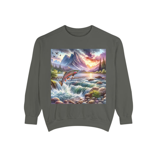 Nature-Inspired Garment-Dyed Sweatshirt, Cozy Outdoor Hoodie, Fishing Gift, Adventure Gear, Landscape Apparel, Unisex Sweatshirt
