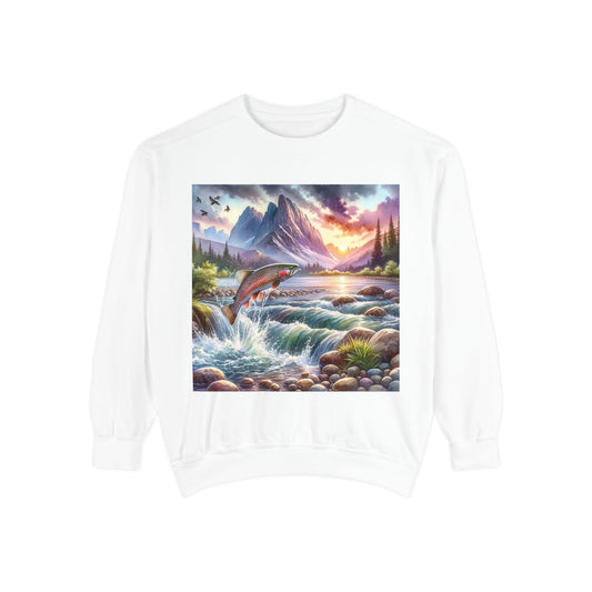 Nature-Inspired Garment-Dyed Sweatshirt, Cozy Outdoor Hoodie, Fishing Gift, Adventure Gear, Landscape Apparel, Unisex Sweatshirt