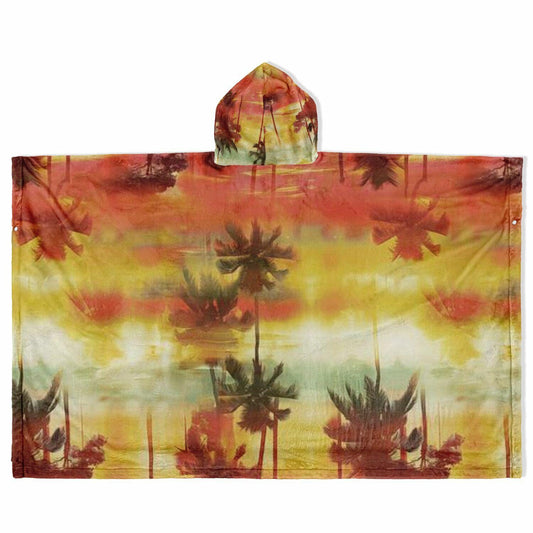 Flannel Blanket Poncho with Tropical Graphic AOP, Cozy Lightweight Throw for Chilly Evenings & Outdoor Use