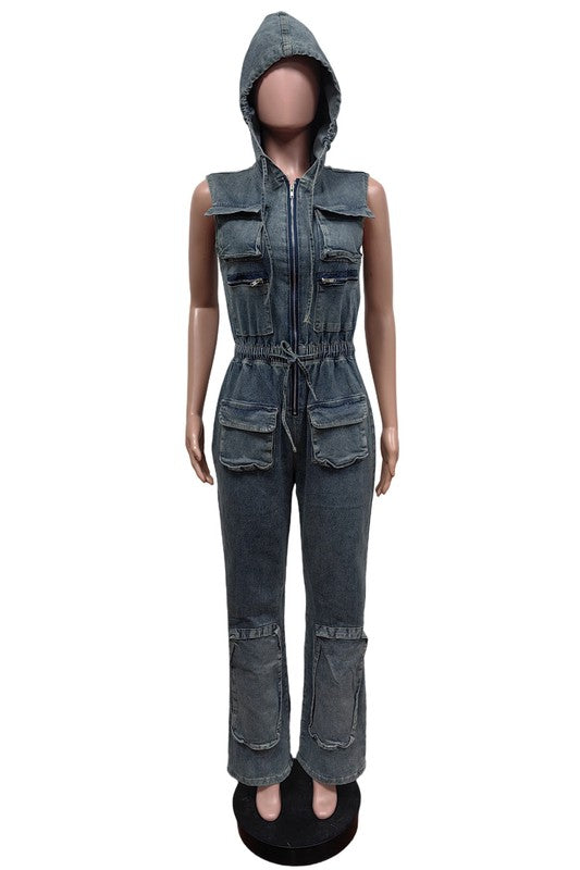 Denim Cargo Style Jumpsuit for Women - Toddcraft