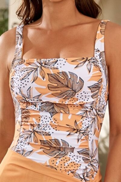 Printed Square Neck Wide Strap One-Piece Swimwear - Toddcraft