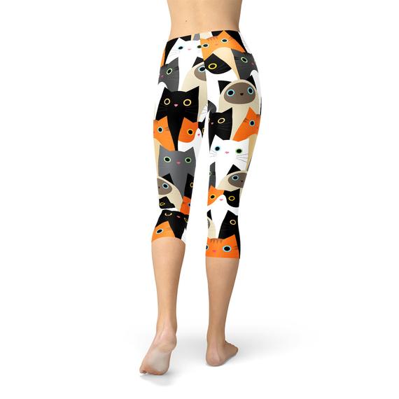 Womens All Over Print Cats Capri Leggings - Toddcraft