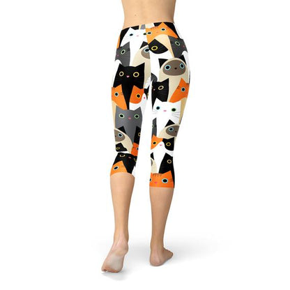 Womens All Over Print Cats Capri Leggings - Toddcraft