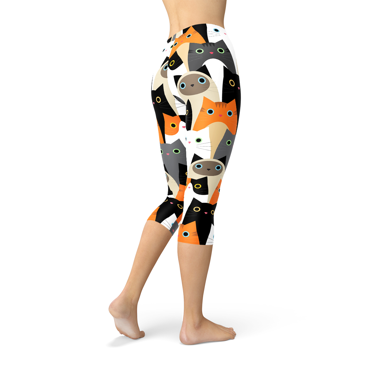 Womens All Over Print Cats Capri Leggings - Toddcraft
