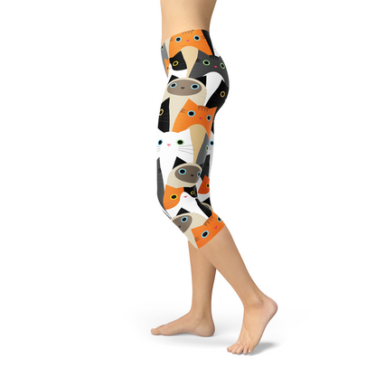 Womens All Over Print Cats Capri Leggings - Toddcraft