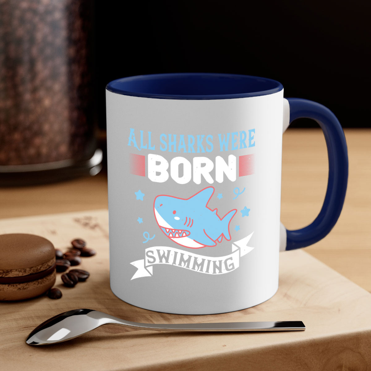 All Sharks Were Born Swimming Mug - Shark Lover Coffee Cup Gift