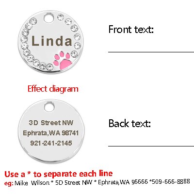 Dog ID Tag Customized Engraved - Crystal Metal Pet Tags - Toddcraft