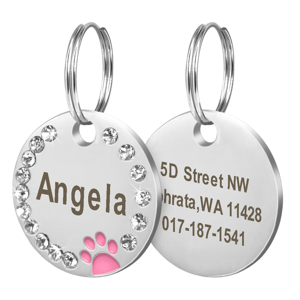 Dog ID Tag Customized Engraved - Crystal Metal Pet Tags - Toddcraft