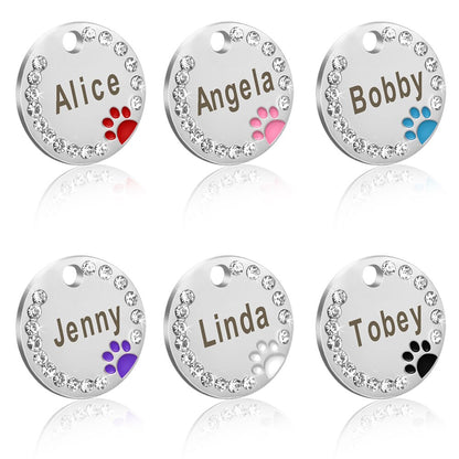 Dog ID Tag Customized Engraved - Crystal Metal Pet Tags - Toddcraft