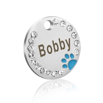 Dog ID Tag Customized Engraved - Crystal Metal Pet Tags - Toddcraft