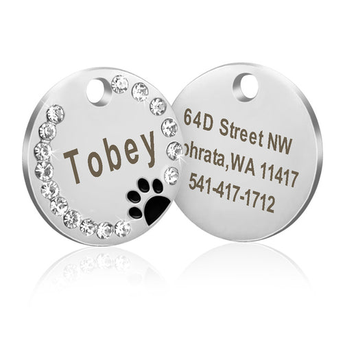 Dog ID Tag Customized Engraved - Crystal Metal Pet Tags - Toddcraft