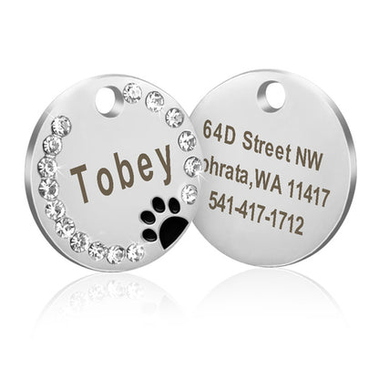 Dog ID Tag Customized Engraved - Crystal Metal Pet Tags - Toddcraft