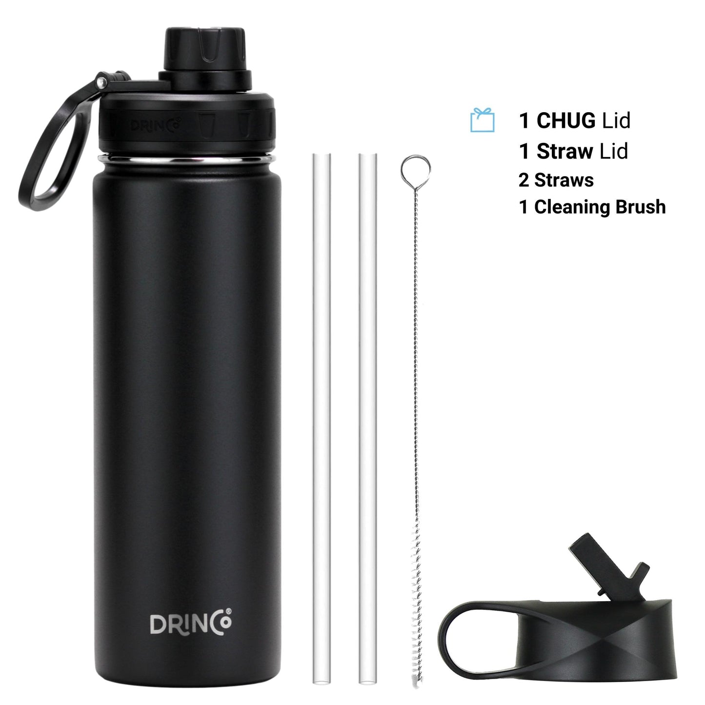 DRINCO® 22oz Stainless Steel Sport Water Bottle - Black - Toddcraft