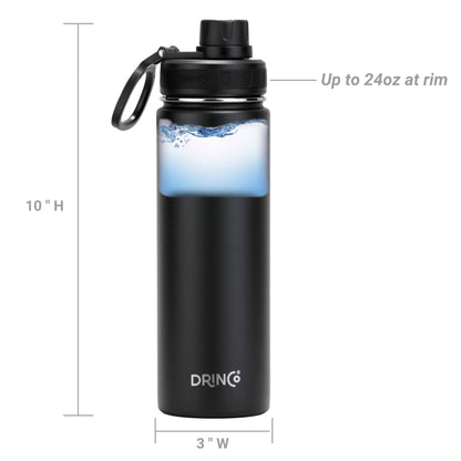 DRINCO® 22oz Stainless Steel Sport Water Bottle - Black - Toddcraft