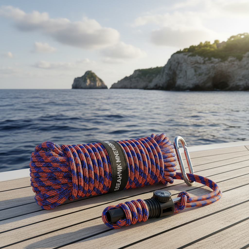Paracord bundle on boat with ocean