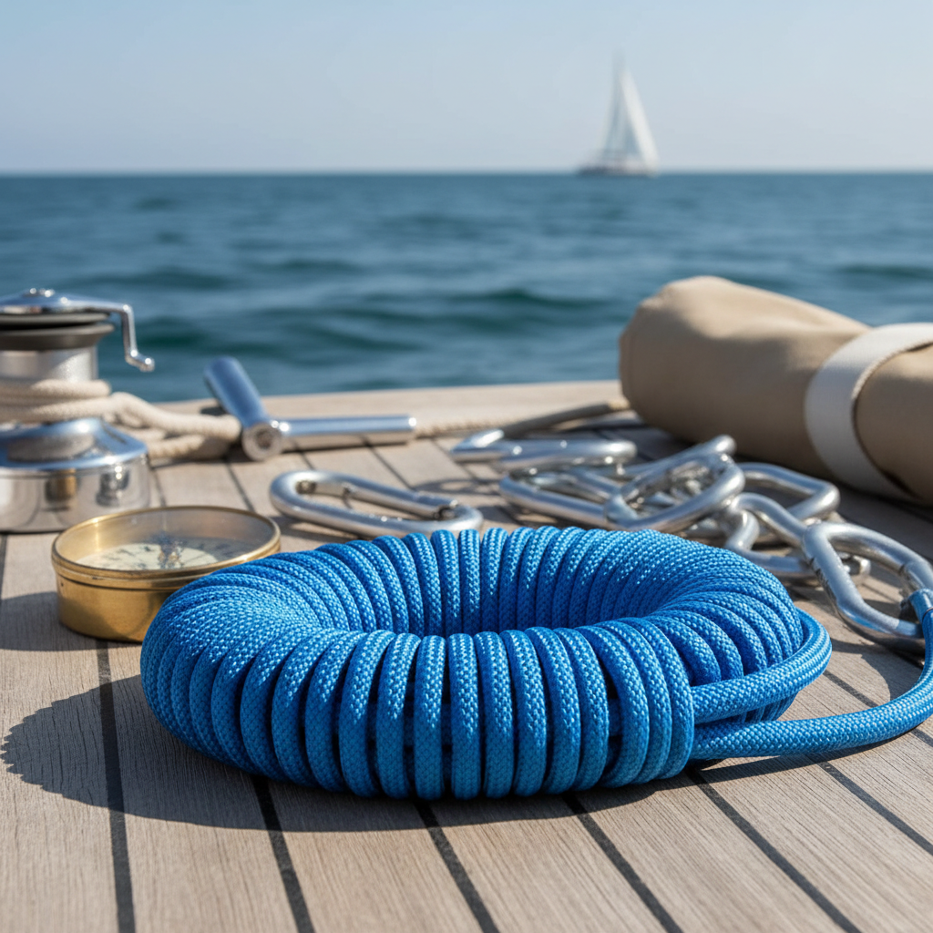 Paracord coiled on boat deck