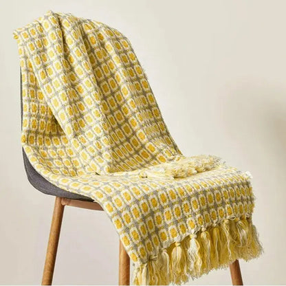Pastoral Style Yellow Knitted Woolen Blanket