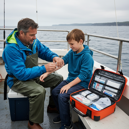 Person using first aid kit on boat