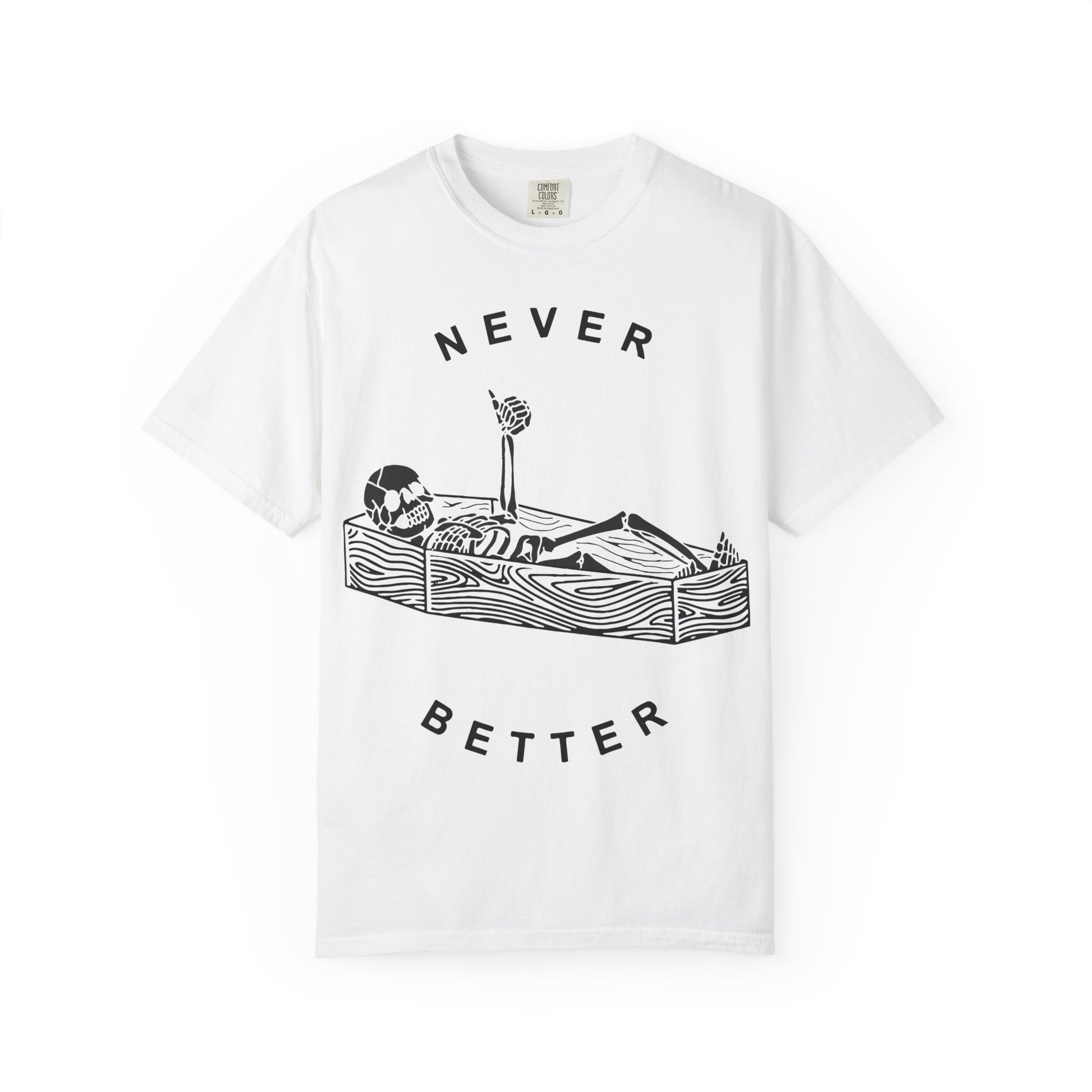 Halloween t-shirts never better skeleton giving a thumbs up in a casket - Toddcraft