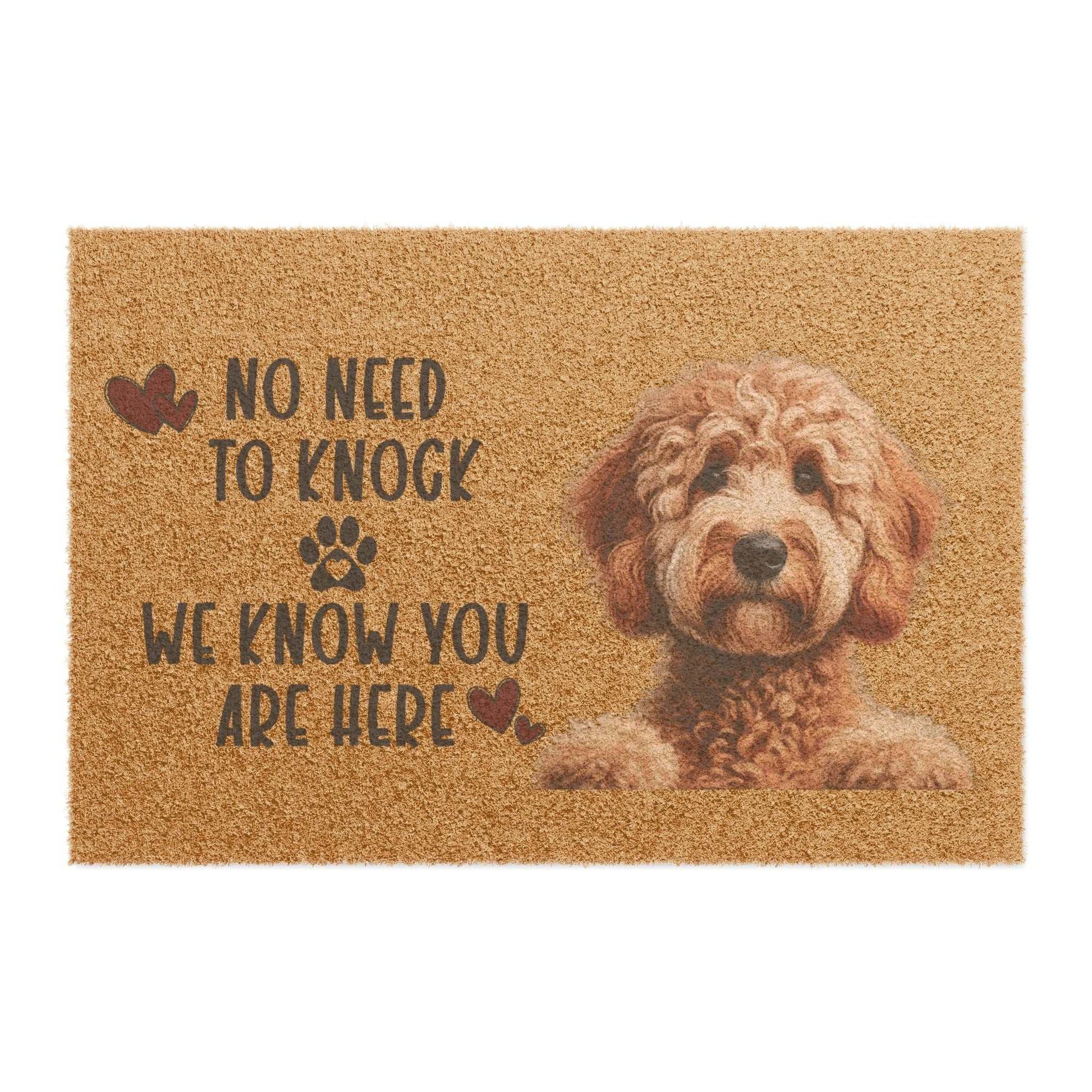 personalized doormat with dog design, 24x16 inches, tufted coir coconut fiber, black vinyl backing for outdoor use