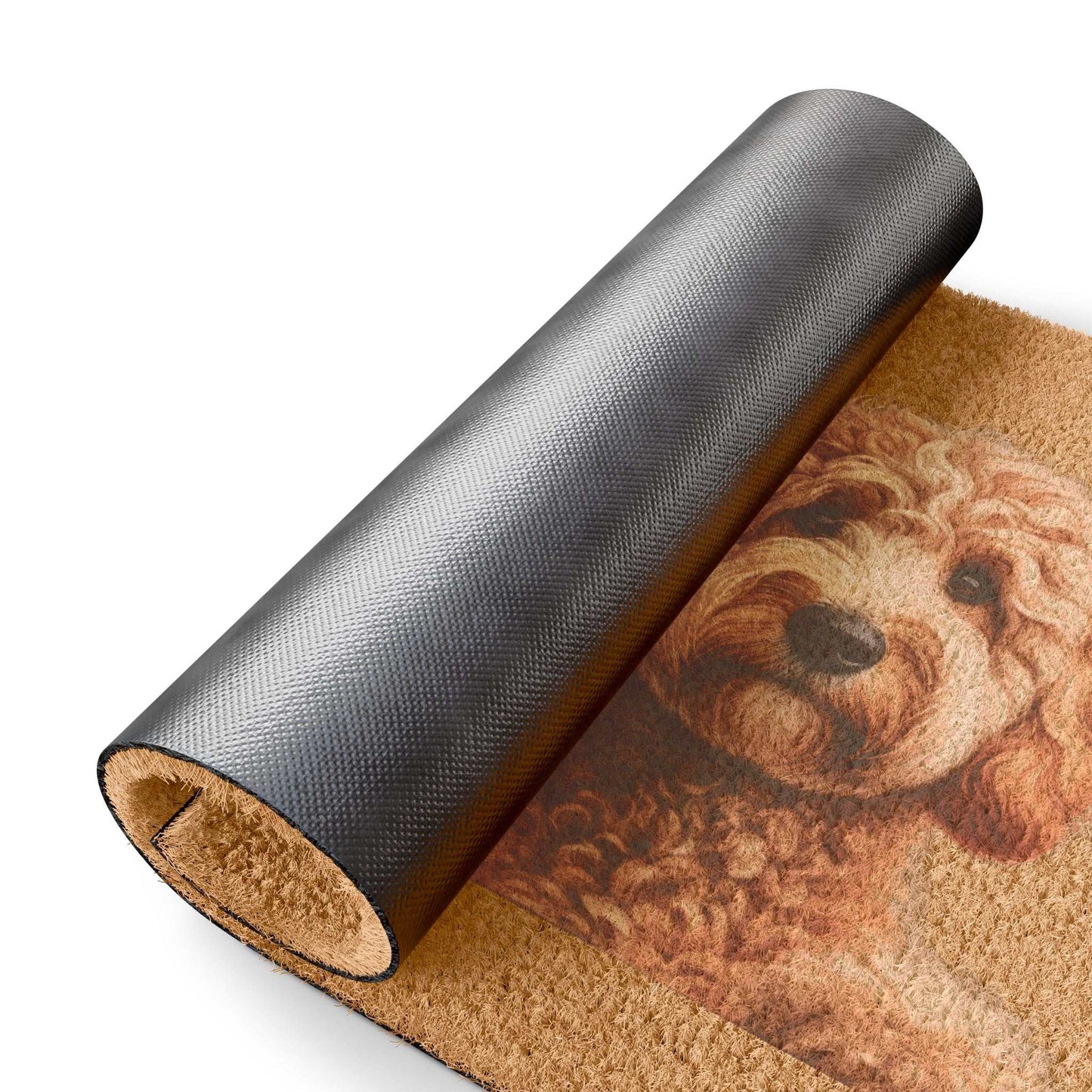 Personalized doormat with custom design, made from tufted coir coconut fiber and black vinyl backing, perfect for outdoor use.