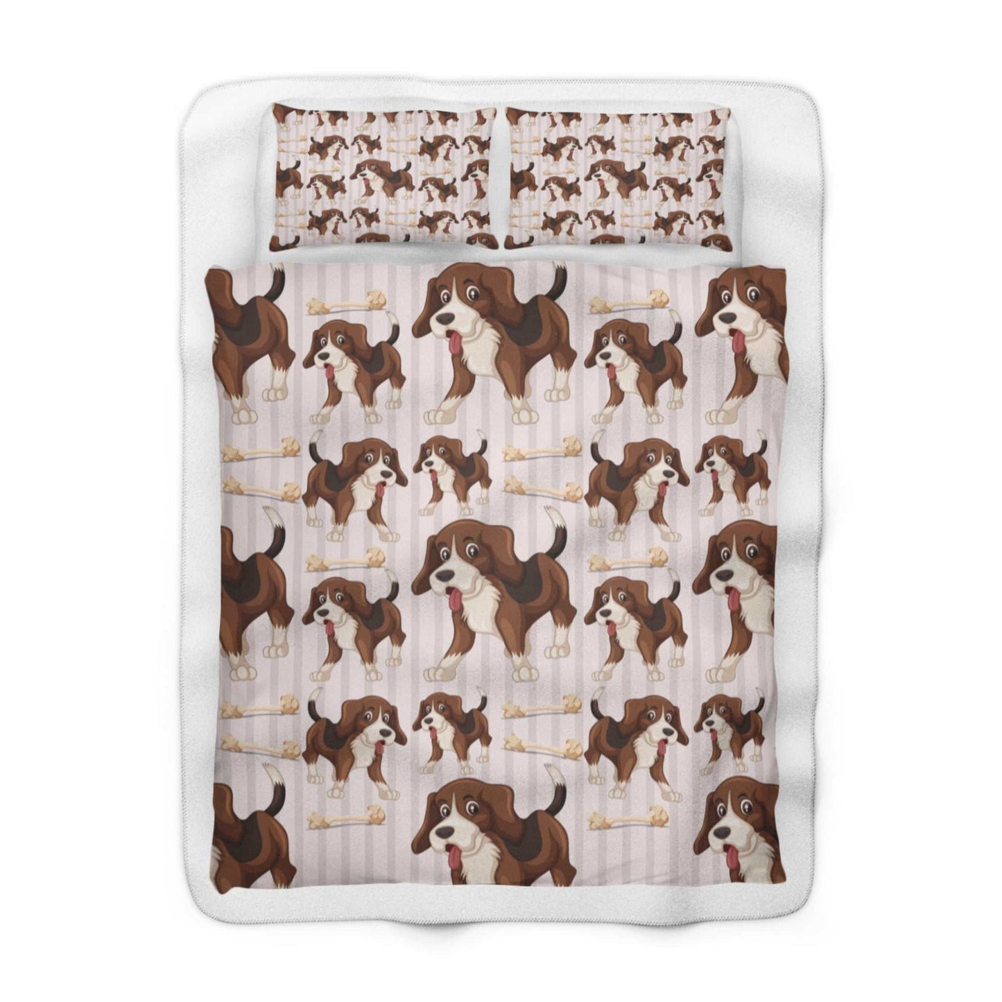 Sherpa fleece blanket with dog cartoon pattern, plush and cozy for snuggling.