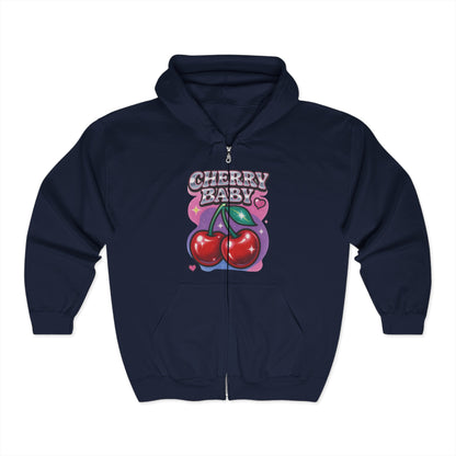 Cherry Baby Zip Hoodie, Cute Hooded Sweatshirt, Trendy Pullover, Pastel Cherry Design, Gift for Fruit Lovers, Sweet Fashion Layer - Toddcraft