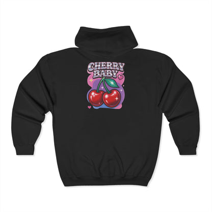 Cherry Baby Zip Hoodie, Cute Hooded Sweatshirt, Trendy Pullover, Pastel Cherry Design, Gift for Fruit Lovers, Sweet Fashion Layer - Toddcraft