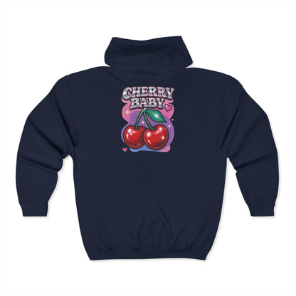 Cherry Baby Zip Hoodie, Cute Hooded Sweatshirt, Trendy Pullover, Pastel Cherry Design, Gift for Fruit Lovers, Sweet Fashion Layer - Toddcraft