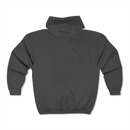 Unisex Heavy Blend™ Full Zip Hooded Sweatshirt in dark grey, back view.