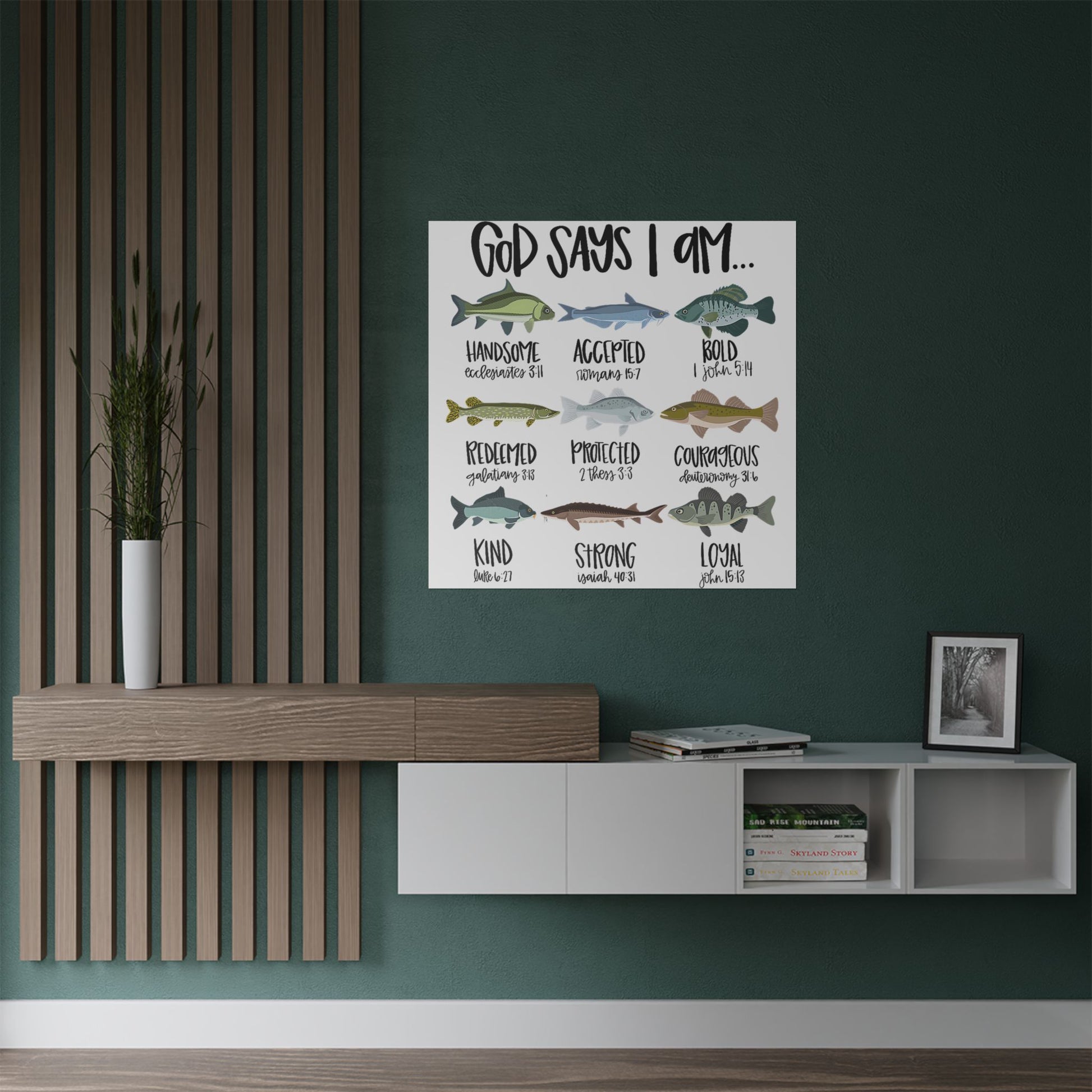 Inspirational Satin Poster Print, Motivational Wall Art, Faith-Inspired Home Decor, Fish Themed Wall Decor, Christian Quotes - Toddcraft