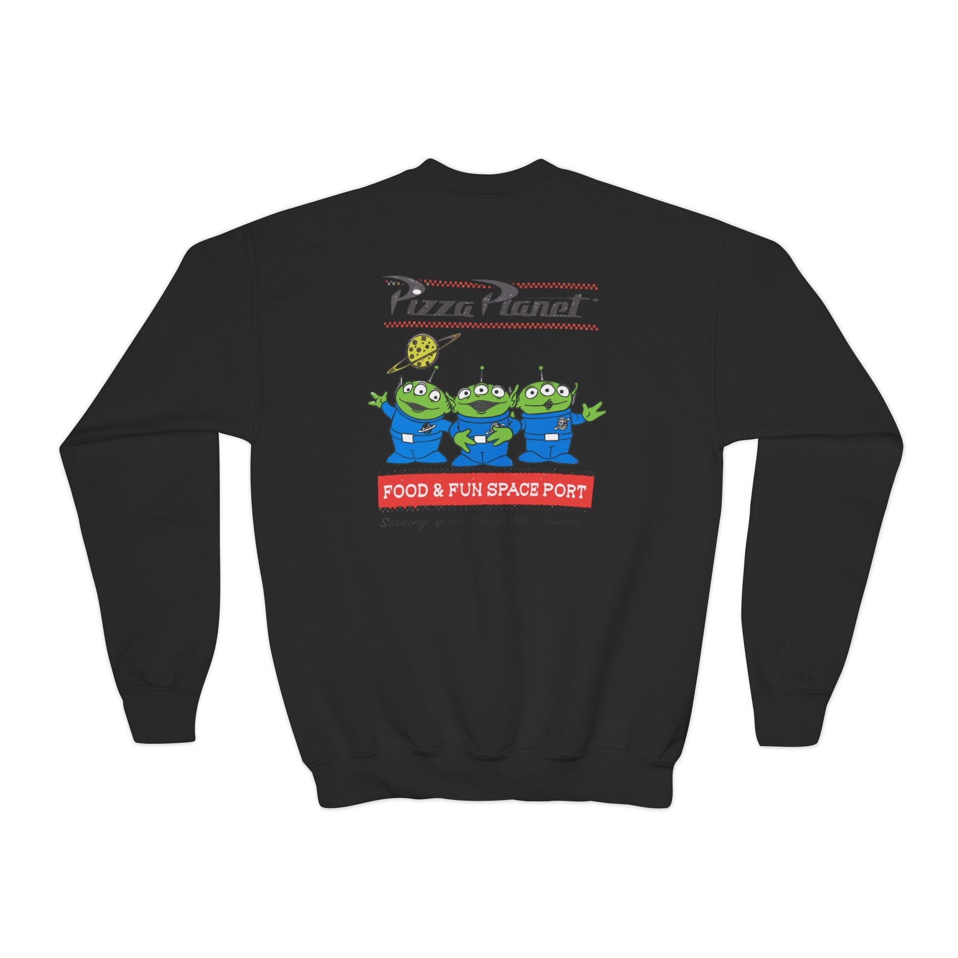 Pizza Planet Youth Crewneck Sweatshirt | Fun & Playful Gift for Kids, Space Theme Apparel, Ideal for Birthdays, Halloween, Everyday Wear - Toddcraft