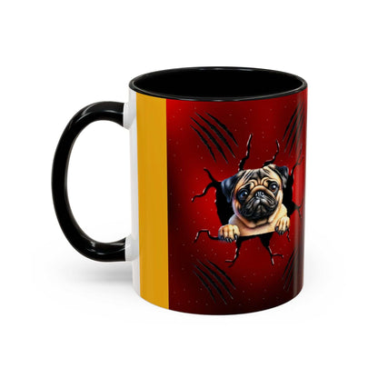 Accent coffee mug 11-15 oz with pug design, black interior, and handle.