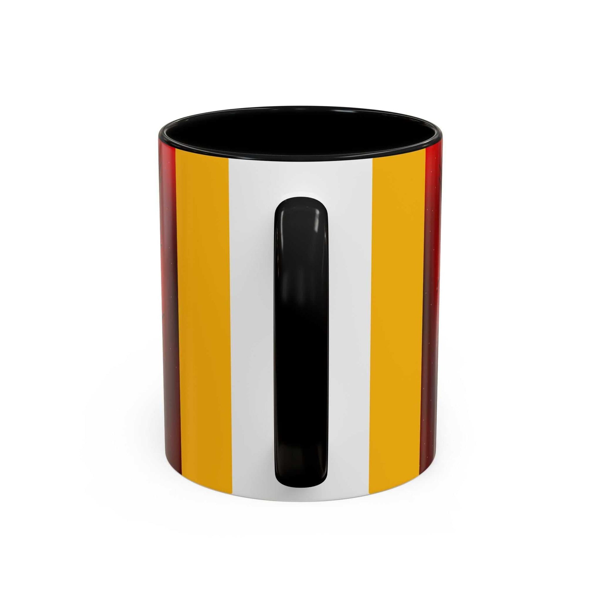 Accent coffee mug 11-15 oz with colorful striped design and glossy finish, featuring a comfortable C-shaped handle.