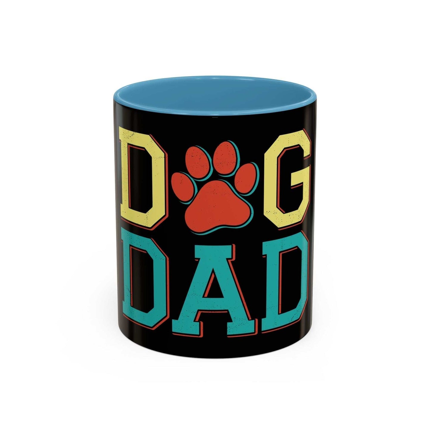 Accent Coffee Mug 11 15oz with "Dog Dad" design, ceramic, glossy finish, colored interior.