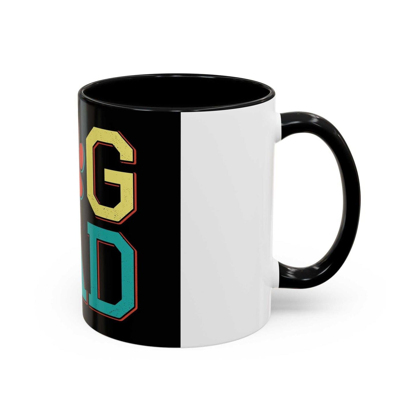 Accent Coffee Mug 11 15oz with black handle, colorful 'dog Dad' design on a white ceramic glossy finish.