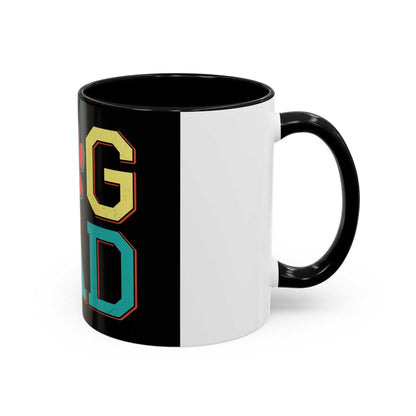 Accent Coffee Mug 11 15oz with black handle, colorful 'dog Dad' design on a white ceramic glossy finish.