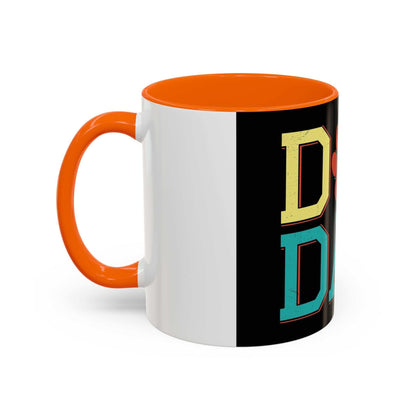 Accent Coffee Mug 11 15oz with "Dog Dad" design, white ceramic with orange interior and handle.