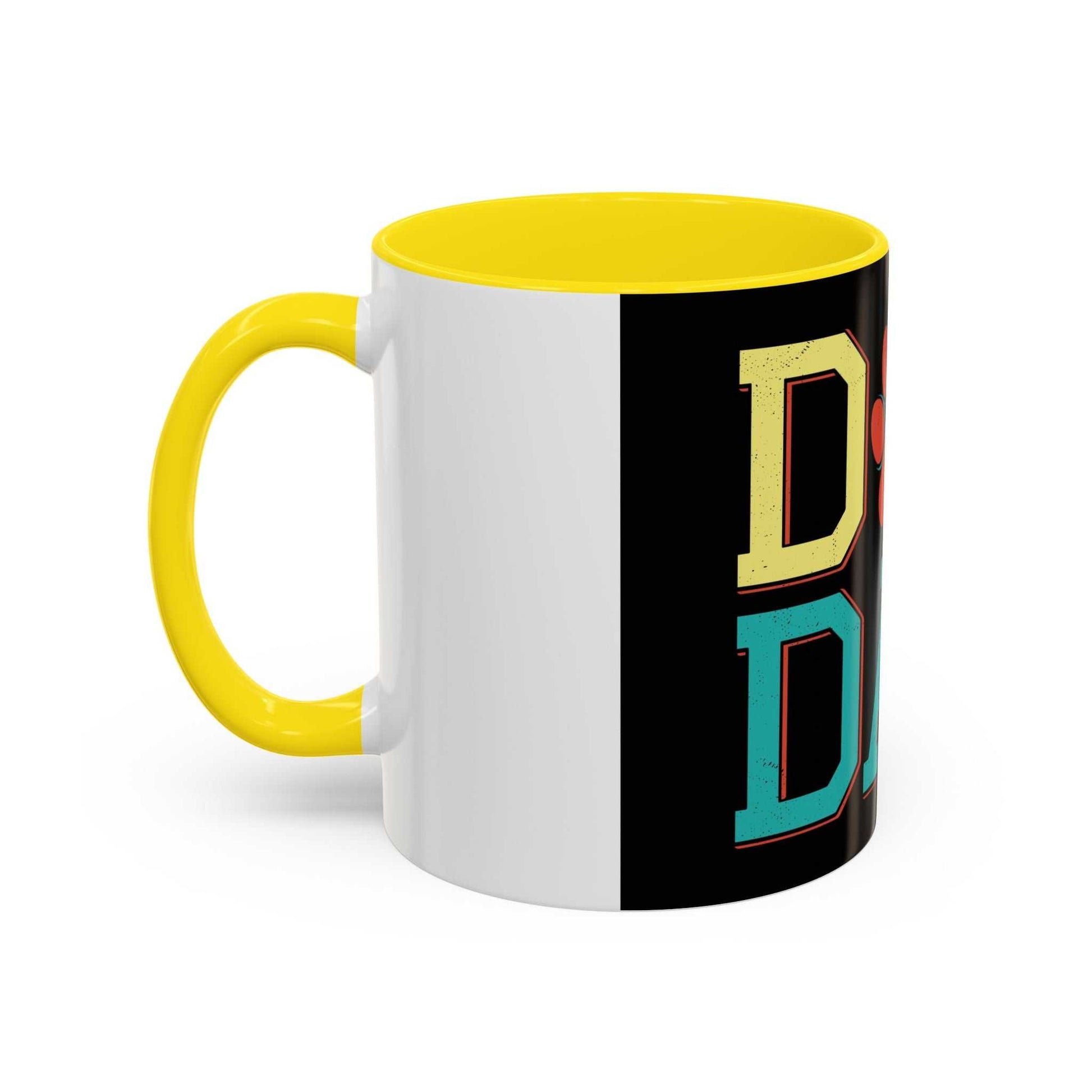 Accent Coffee Mug 11 15oz with "Dog Dad" design and yellow handle.