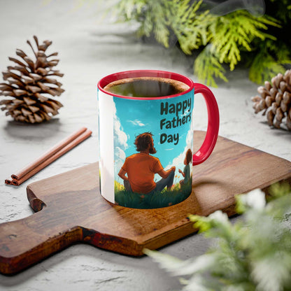 Colorful 11oz mug with "Happy Father's Day" print and red handle.