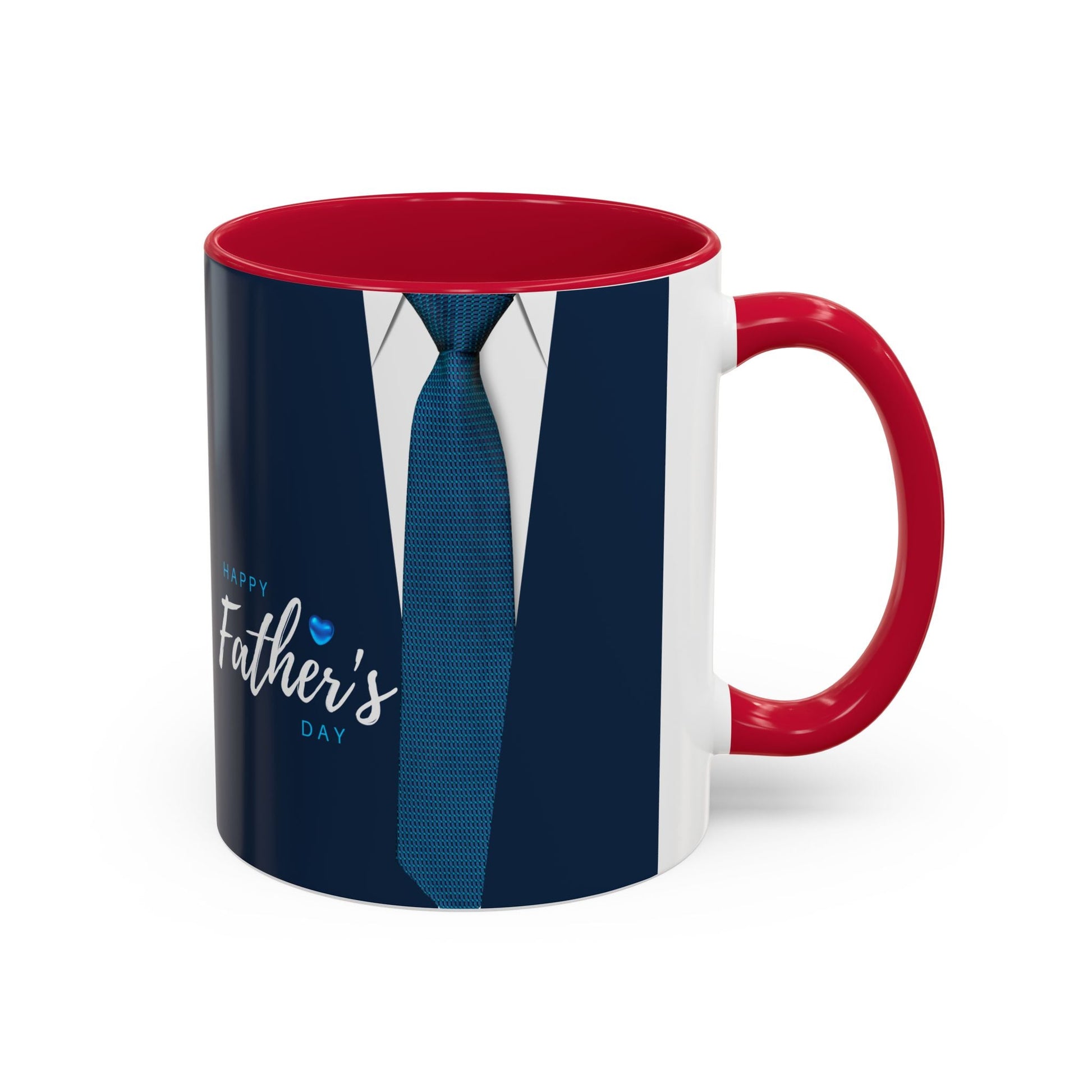 Colorful mug with red handle and interior, suited for Father’s Day theme, available in 11oz or 15oz sizes.