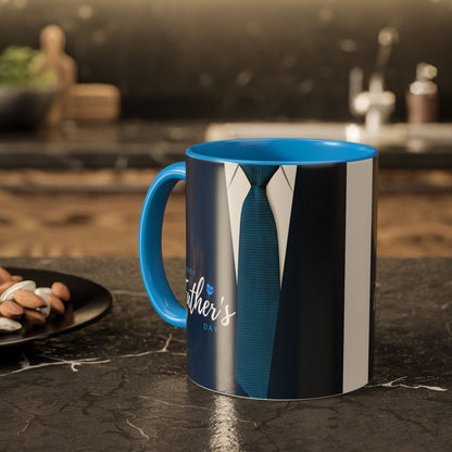 Colorful mug with blue interior and handle, 11oz or 15oz, glossy ceramic finish.