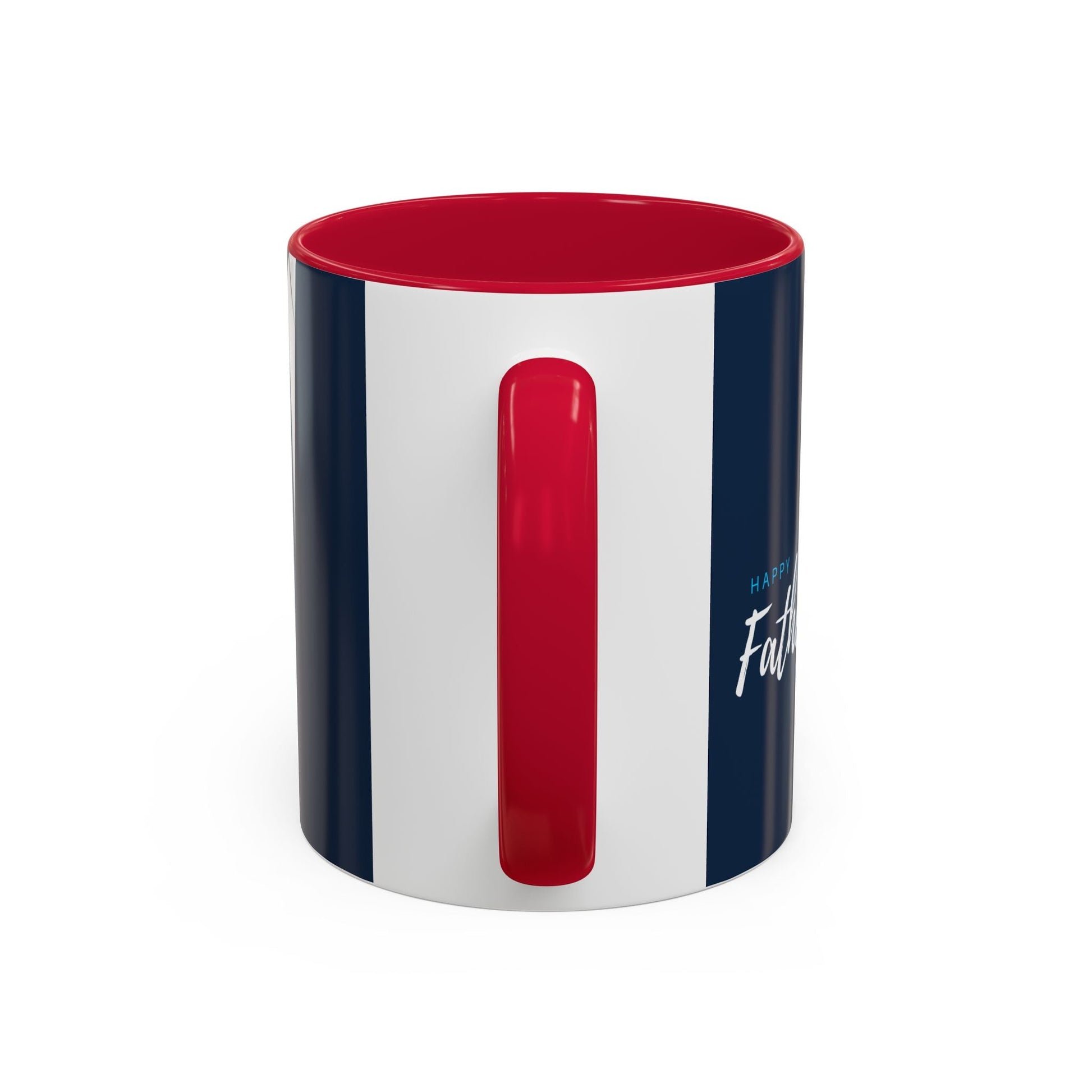 Colorful mug with red handle and interior, available in 11oz and 15oz sizes.