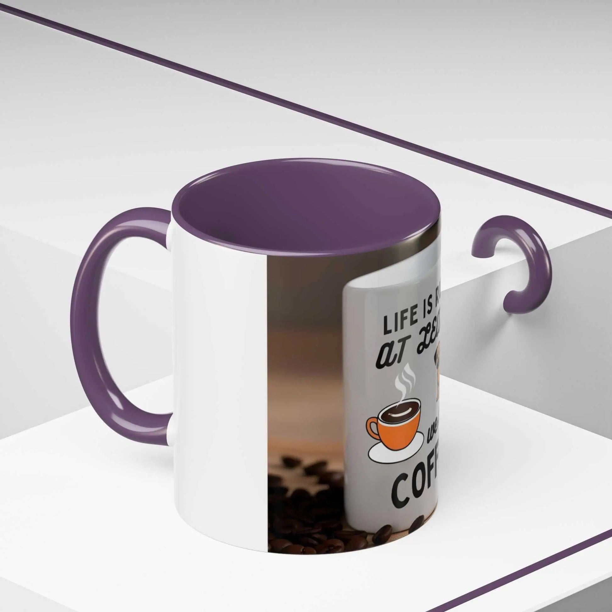Life is Ruff Coffee Mug with Cute Dog Design, White Ceramic, Colored Interior and Handle, Perfect for Pet and Coffee Lovers.