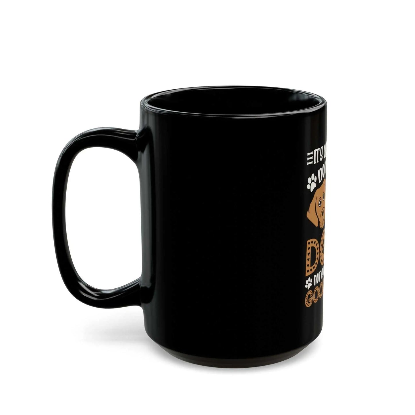 Black ceramic mug with "Don't Like Dogs" text, featuring a sleek finish and humorous design.
