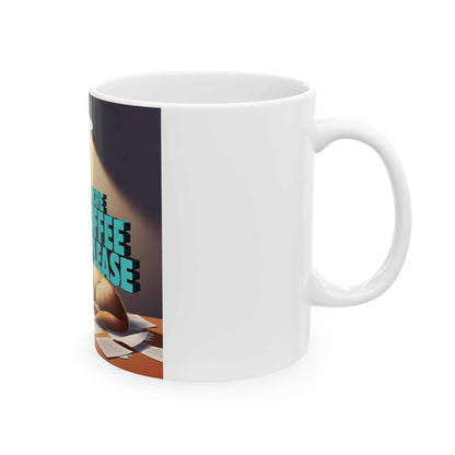 Cute Dog Coffee Mug featuring "More Coffee Please" text, perfect gift for dog lovers.