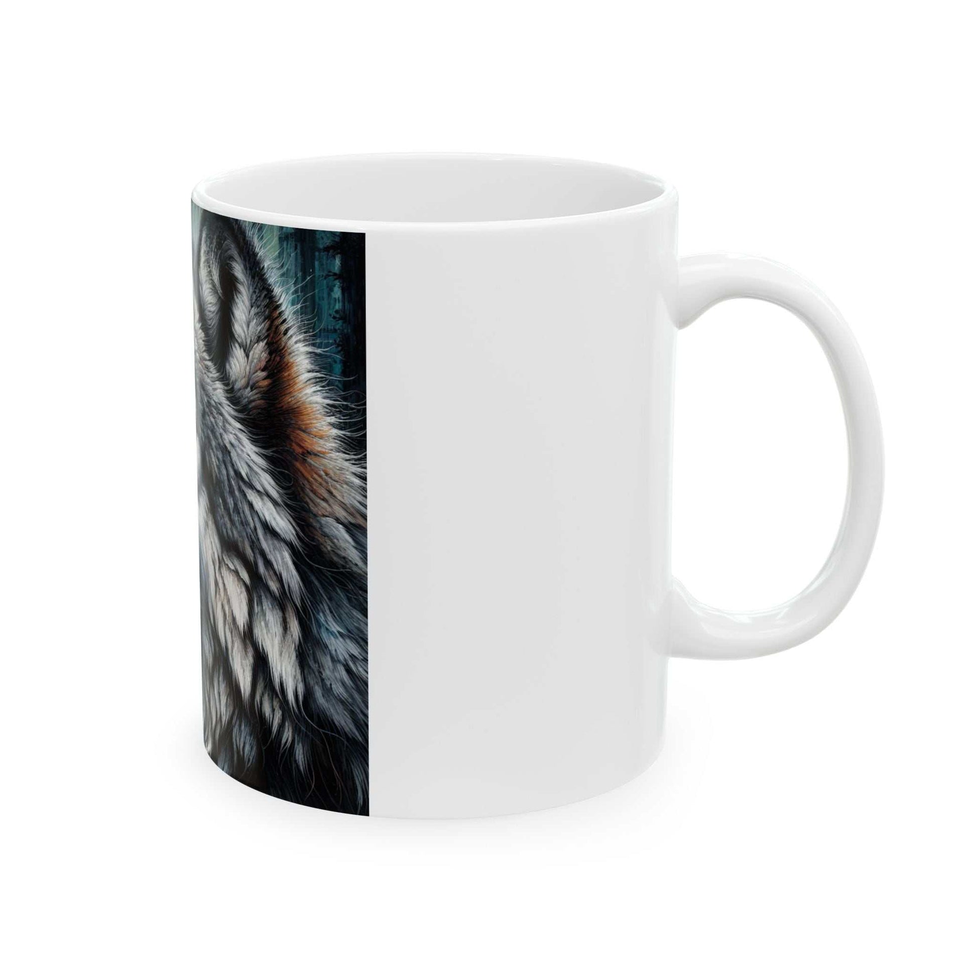 Majestic Wolf Ceramic Mug with Artistic Design, 11oz & 15oz Sizes